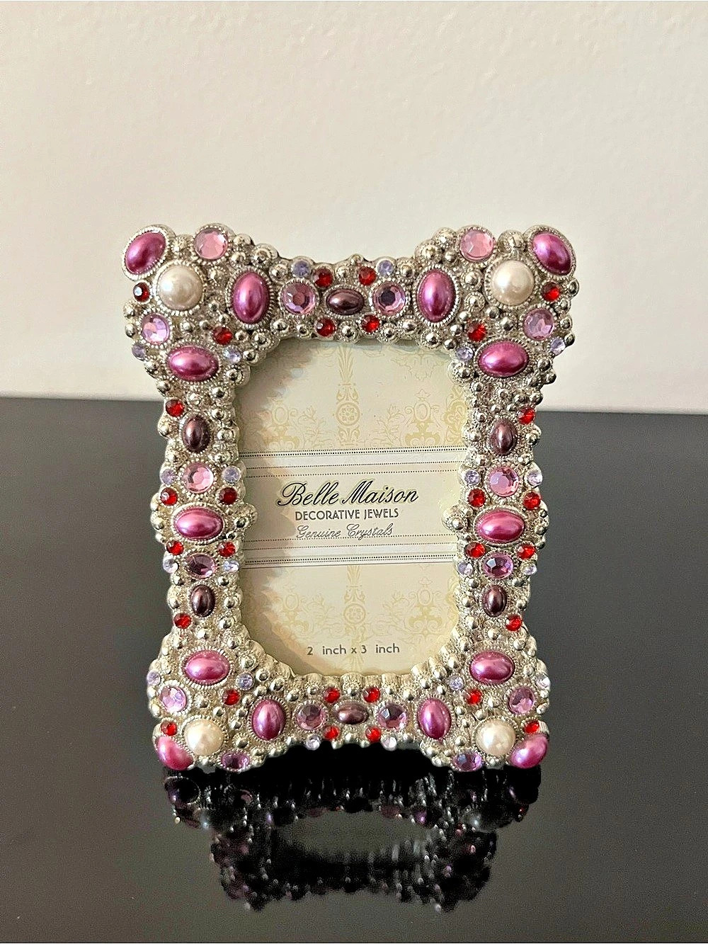 Belle Maison Genuine Crystals Faux Pearl Jeweled Mini Picture Frame